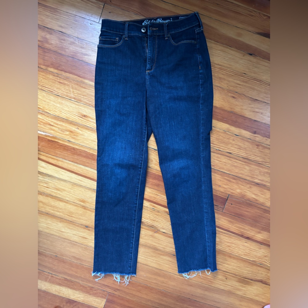 Eddie Bauer Women's Deep Indigo Voyager High Rise Straight Jeans